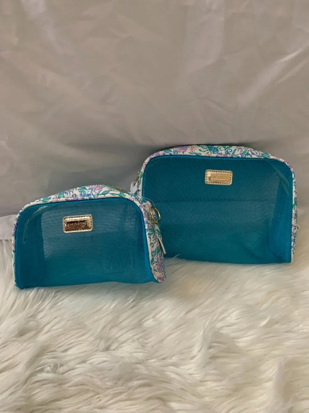 LILLY PULITZER Travel Mesh Pouch Set in Blue/White Multi